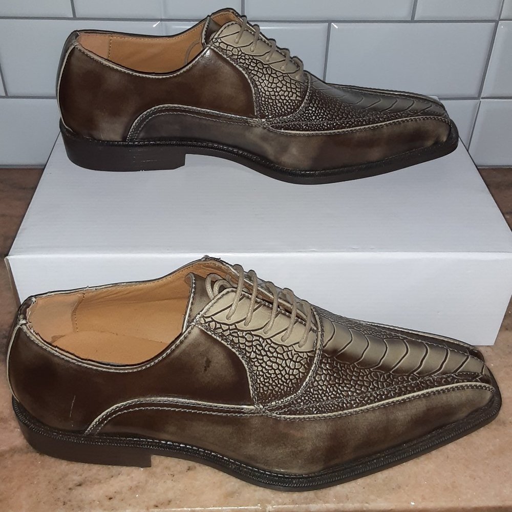 Lucio Ricci Oxford Dress Shoes - Two-Tone Taupe and Brown - Men's Size 10
